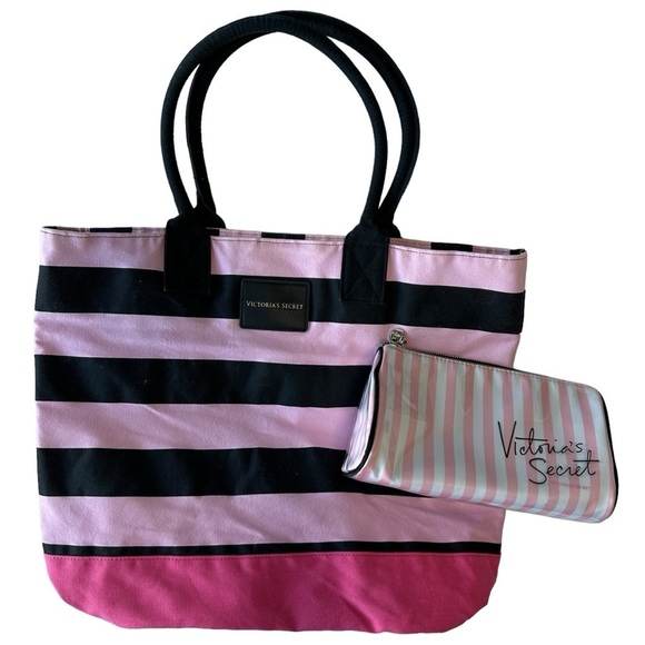 VICTORIA'S SECRET TOTE BAG & MAKEUP TOILETRY BAG 2-PIECE SET PINK AND  BLACK - Picture 16 of 16